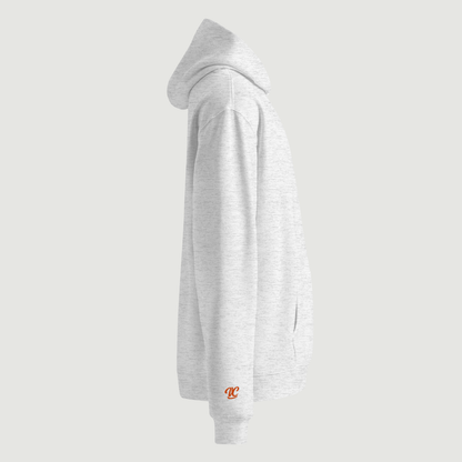 Hoodie oversize Very Cheesy Club blanc porté en situation