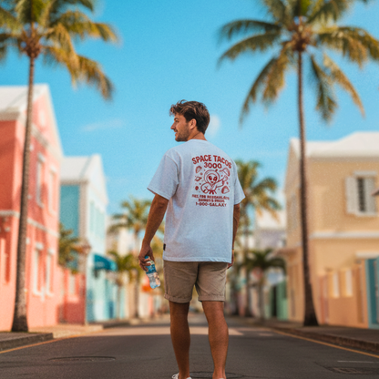 T-shirt oversize Space Tacos 3000 blanc porté en situation