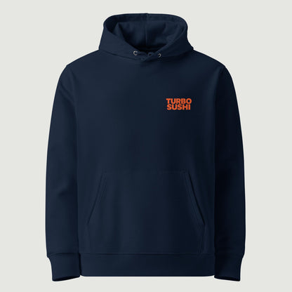 Hoodie Turbo Sushi bleu, vu de face