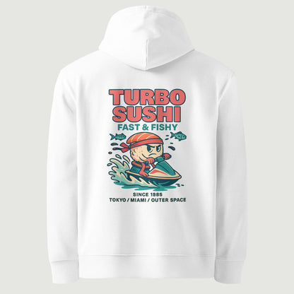 Hoodie Turbo Sushi blanc, vu de dos