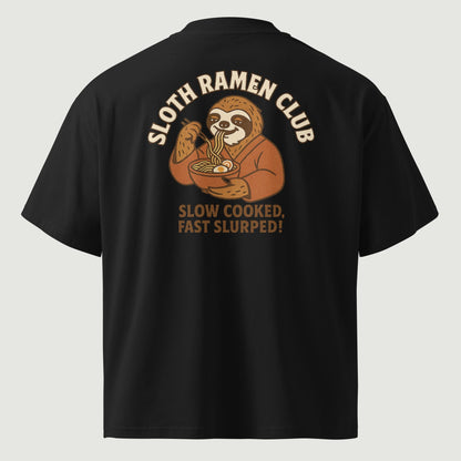 T-shirt oversize Sloth Ramen Club noir, vu de dos