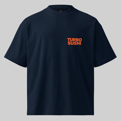T-shirt oversize Turbo Sushi bleu, vu de face