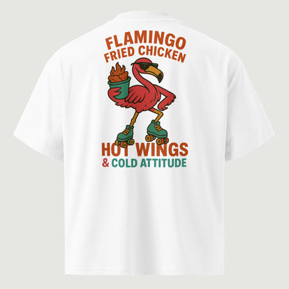 T-shirt oversize Flamingo Fried Chicken blanc, vu de dos