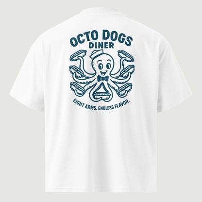 T-shirt oversize Octo Dogs Dinner blanc, vu de dos